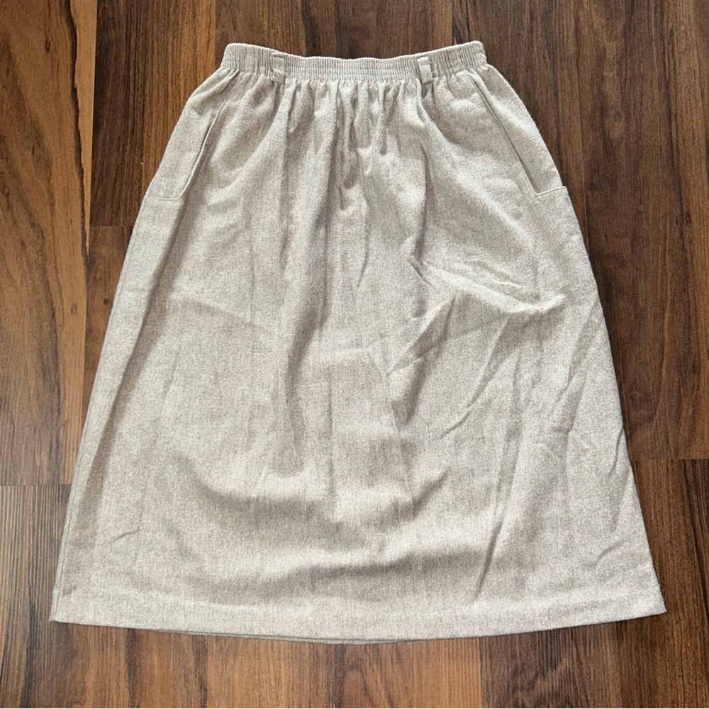 Vintage 70's Laurente Brown Beige Wool Polyester Skirt Size 15/16 Made In USA
